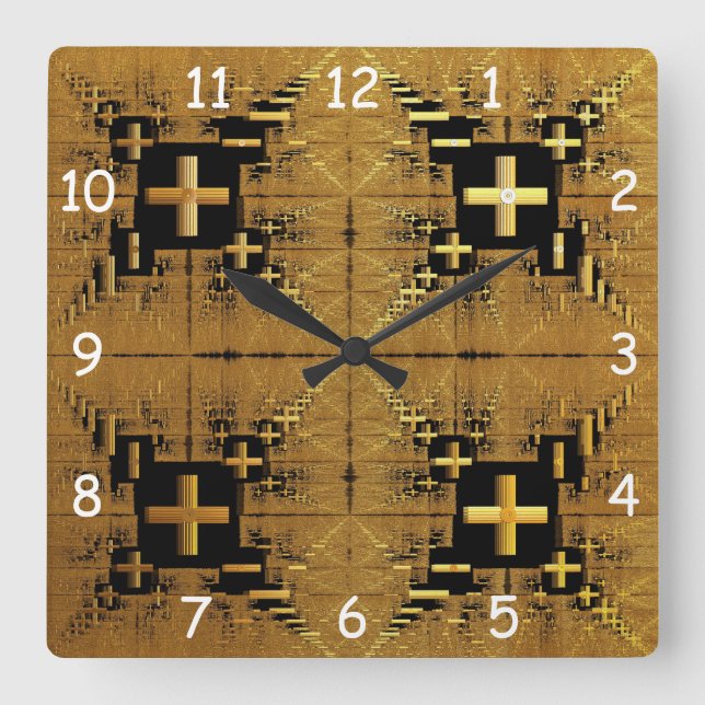 Golden Fractal Crosses  Square Wall Clock (Front)