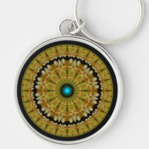 Golden fractal mandala keychain