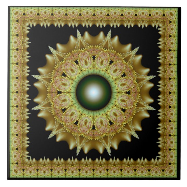 Golden fractal ornament mandala tile (Front)