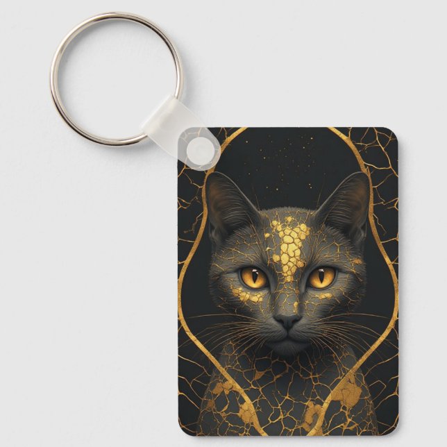 Golden Fracture Cat Portrait Statement Piece ✨ Keychain (Front)