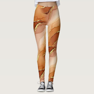 Golden Fracture Marble Earth Tone Fluid Leggings