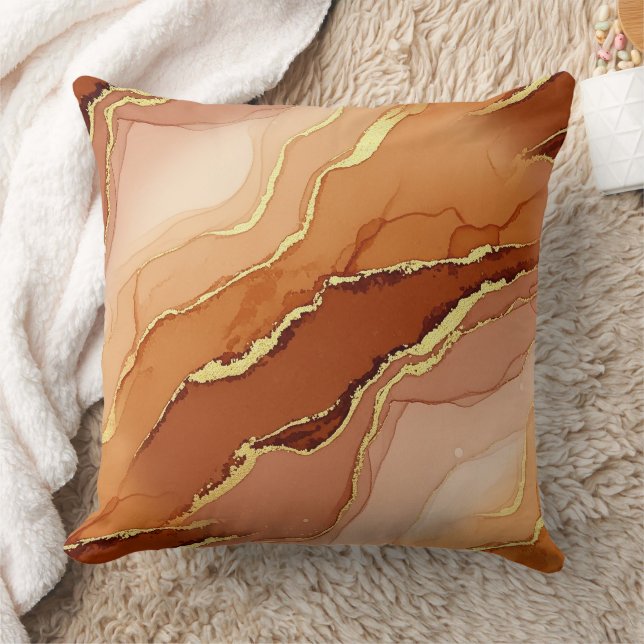 Golden Fracture Marble Earth Tone Fluid Throw Pillow (Blanket)