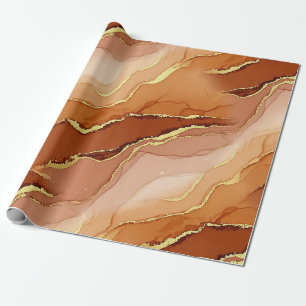 Golden Fracture Marble Earth Tone Fluid Wrapping Paper