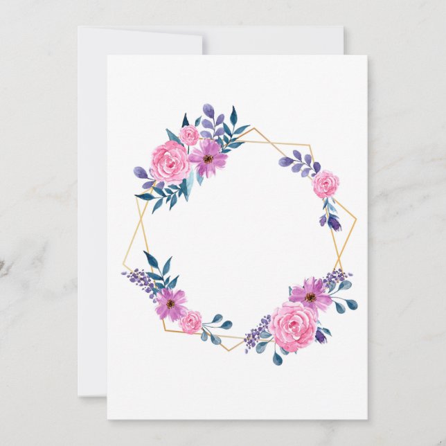 Golden Frame Flowers Wedding Invitation Card (Front)