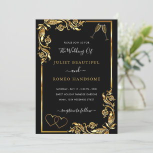 Golden Frame Hearts Love Toast Faire-part de maria