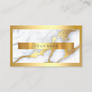 Golden Frame Metallic Stone White Marble Elegant Business Card