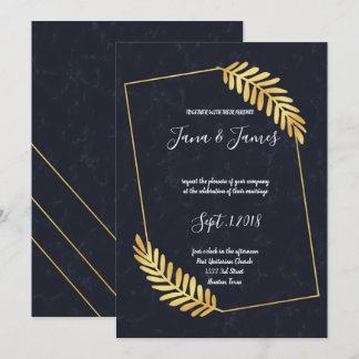 Golden Frame Navy back wedding Invitation