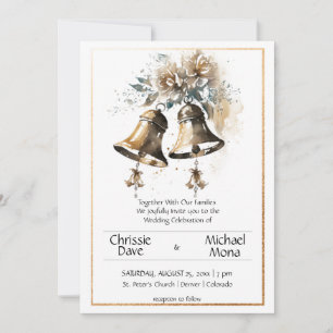 Golden Frame of Cream Pastel and Wedding Bells  Invitation