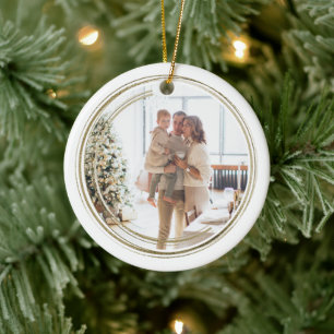 Golden Frame Photo Christmas Personalized Ceramic Ornament