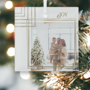 Golden Frame Photo Christmas Personalized Glass Ornament