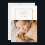 Golden Frame Photo Holiday Card<br><div class="desc">Elegant faux gold frame,  Happy Holidays photo card. Features,  single photo on front and two photo template spaces on back of card with coordinating golden sand colour background.</div>