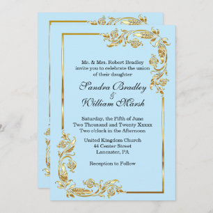 Golden Frame Traditional Blue Invitation