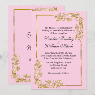 Golden Frame Traditional Pink Invitation