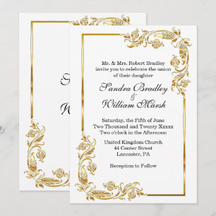 Golden Frame Traditional White Invitation