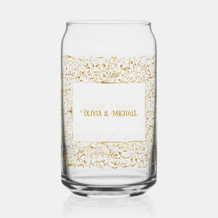Golden Frame Wedding Can Glass