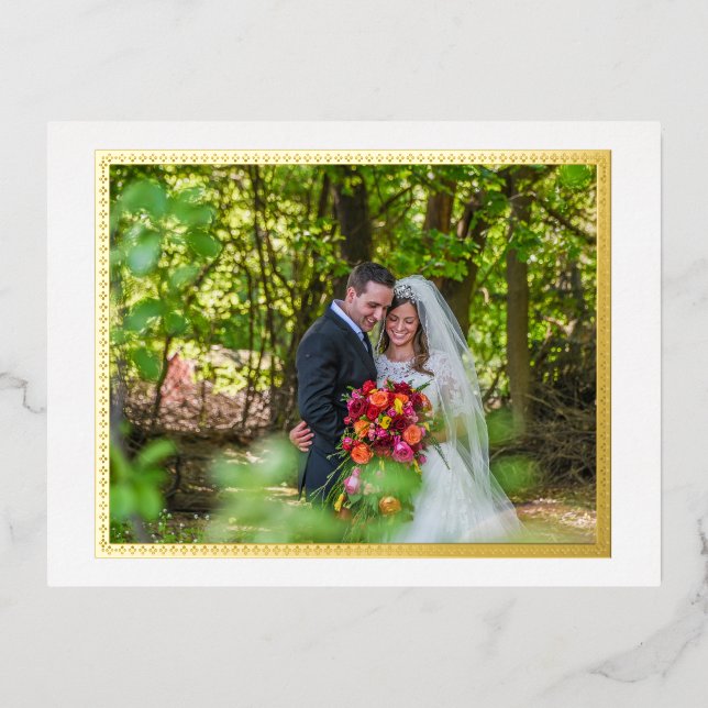 Golden frame wedding photo,simple Thank you Card (Front)
