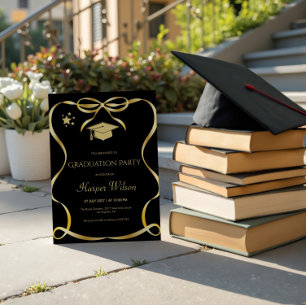 Golden Frame with Bow Graduation Invitation