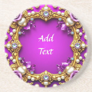 Golden Frame With Elegant Roses and Pearls Coaster