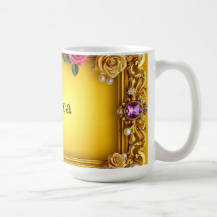 Golden Frame With Elegant Roses and Pearls Coffee Mug