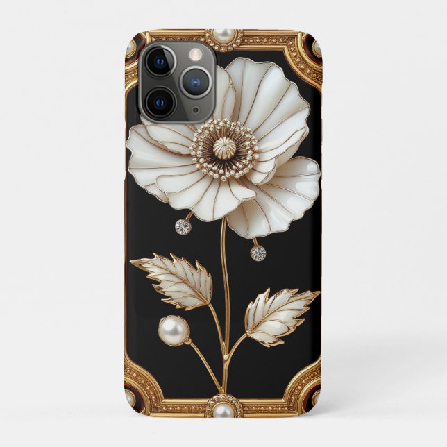Golden Frame With Floral and Pearl Design Case-Mate iPhone Case (Back)