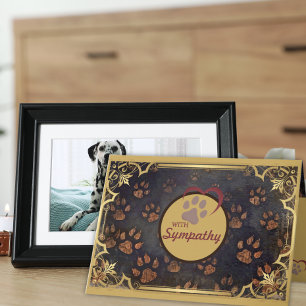Golden Frame with Heart and Pawprint Pet Sympathy Card