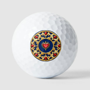 Golden Framed Heart Motif With Ornate Design Golf Balls