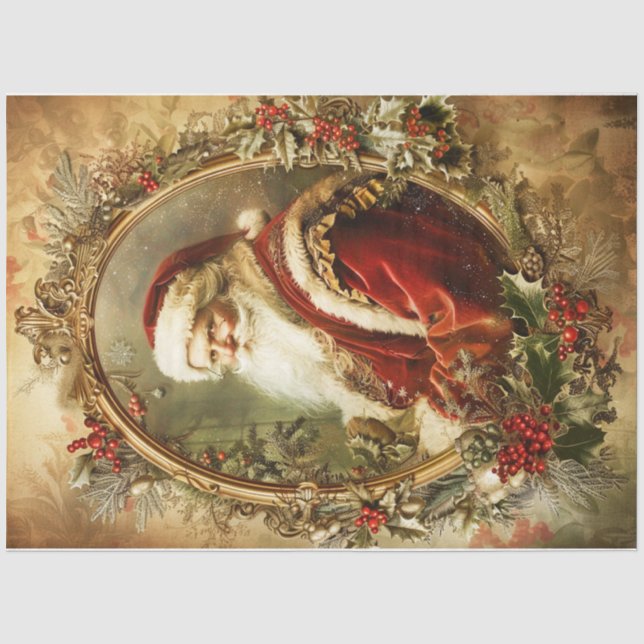 Golden Framed Santa Tissue Paper (Front)