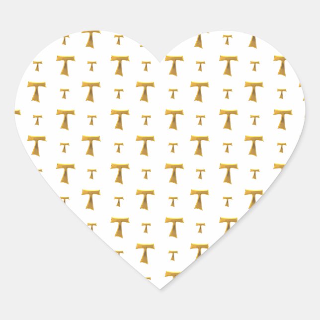 Golden Franciscan Tau Cross Heart Sticker (Front)