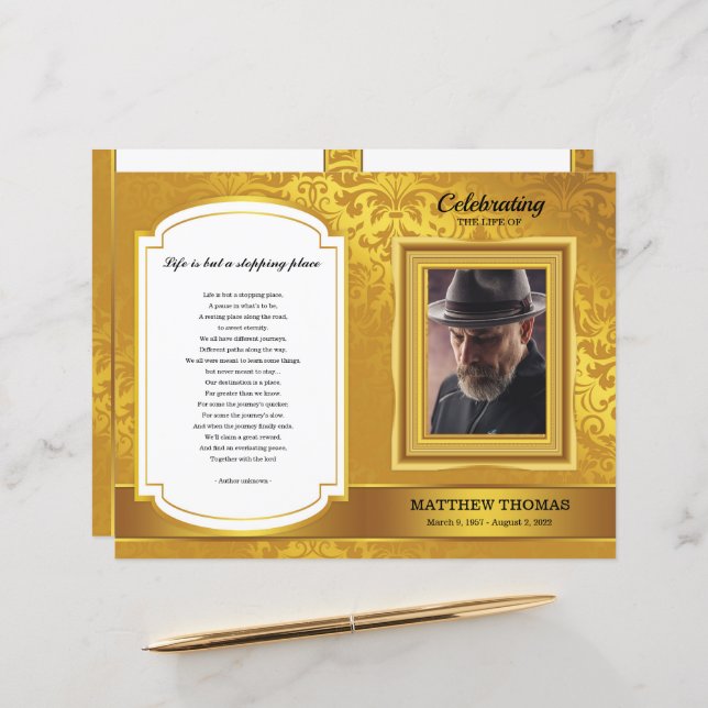 Golden Funeral Program Template  (Front/Back In Situ)