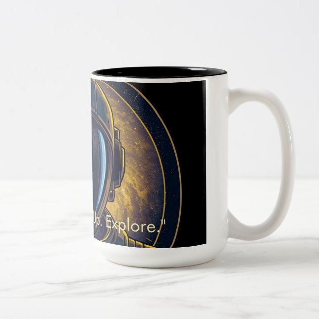 Golden Galaxy Astronaut Circular Vector Coffee Mug (Right)