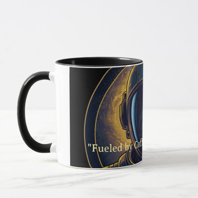 Golden Galaxy Astronaut Circular Vector Coffee Mug (Left)