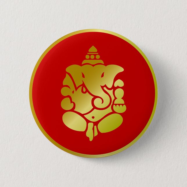 Golden Ganesha 2 Inch Round Button (Front)
