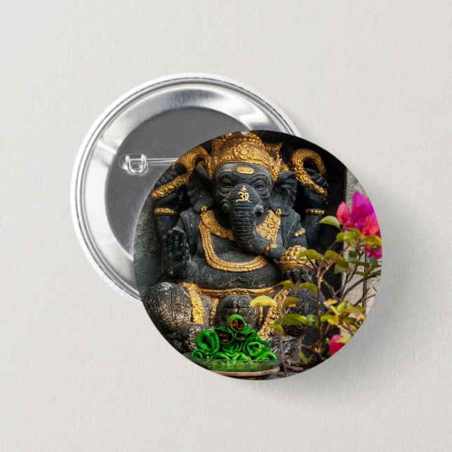 Golden Ganesha & Balinese Offerings Badge 2 Inch Round Button (Front & Back)