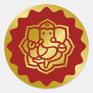 Golden Ganesha Design Classic Round Sticker
