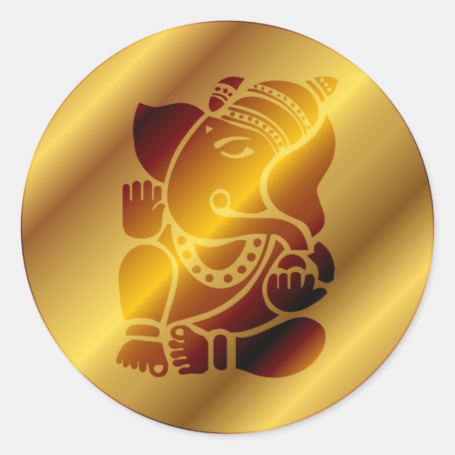 Golden Ganesha Design Classic Round Sticker (Front)