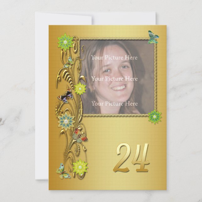 Golden Garden 24th Birthday party invitation (Front)