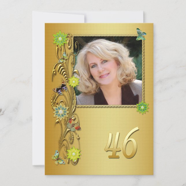 Golden Garden 46th Birthday party invitation (Front)