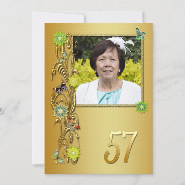 Golden Garden 57th Birthday party invitation (Front)