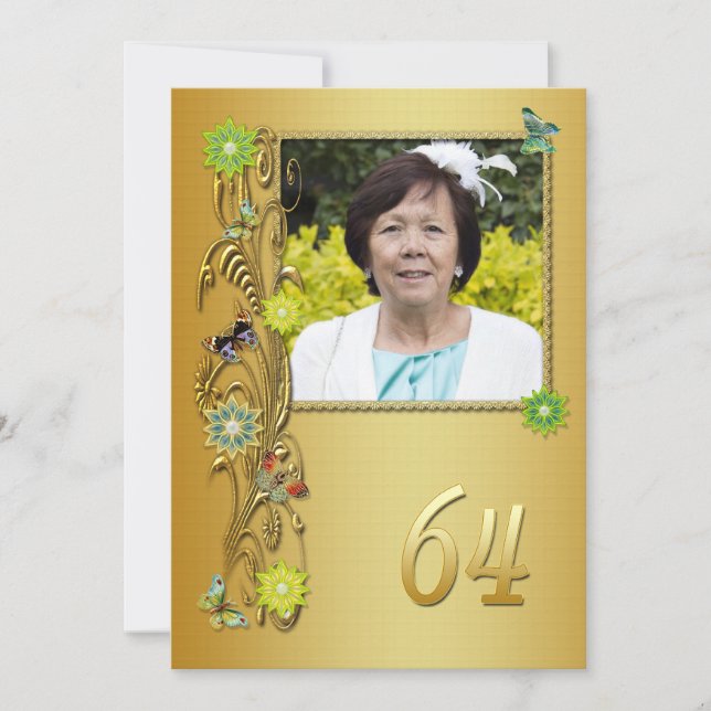 Golden Garden 64th Birthday party invitation (Front)