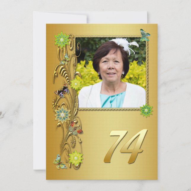 Golden Garden 74th Birthday party invitation (Front)