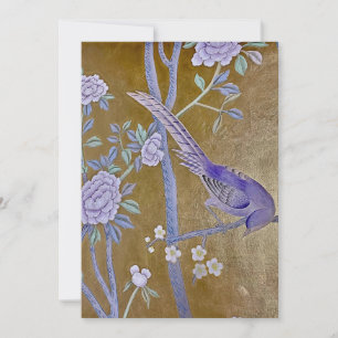 Golden Garden Chinoiserie with Purple Bird & Peony Holiday Card