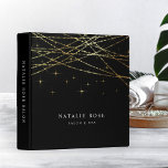 Golden Garland Personalized Binder<br><div class="desc">Keep track of your product inventory, appointments, customer data and more with this chic black binder. Design features two lines of custom text in classic white lettering on a rich black background crisscrossed with strands of faux gold foil string lights. Add additional custom text to the solid black spine. Perfect...</div>