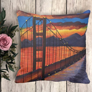 Golden Gate Bridge Acrylic Painting Throw Pillow