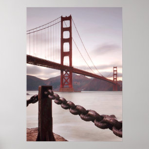 Golden Gate Bridge against mountains Poster