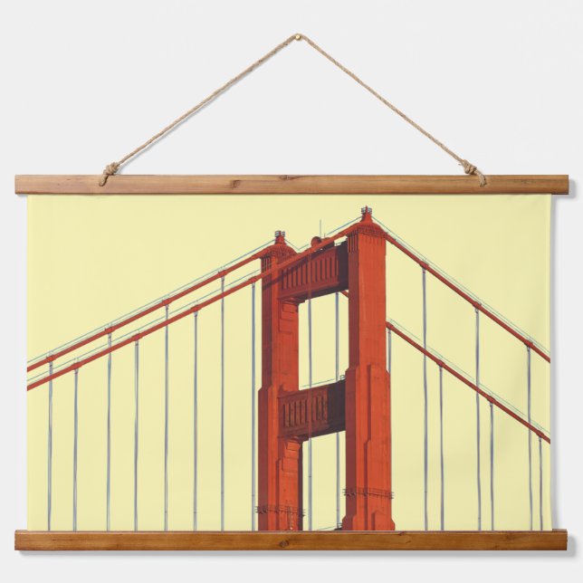 Golden Gate Bridge against Yellow Background Hanging Tapestry (Front)