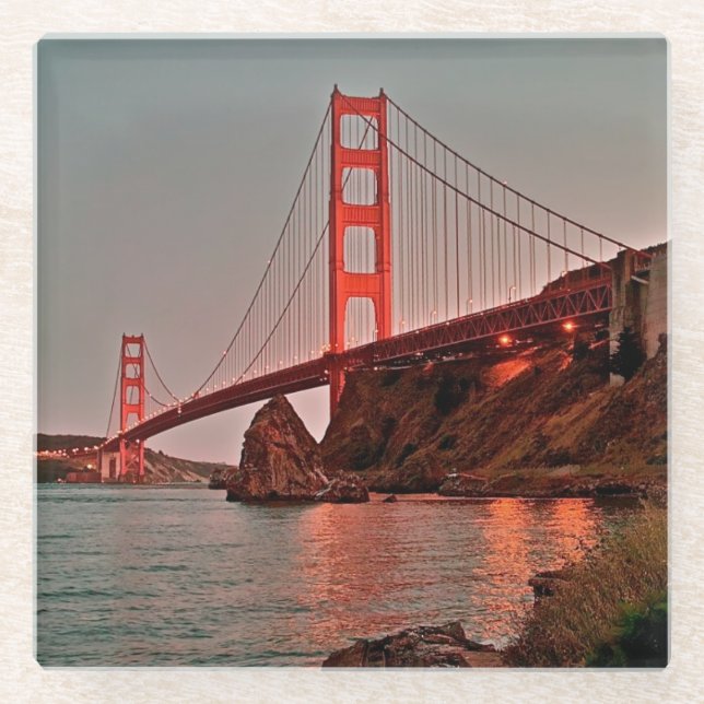 Golden Gate Bridge at Sun Down Glass Coaster (Front)