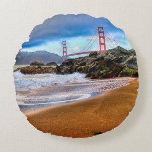 Golden Gate Bridge at sunset Round Pillow