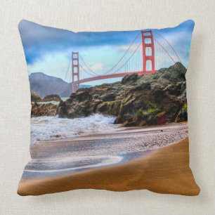 Golden Gate Bridge at sunset Throw Pillow