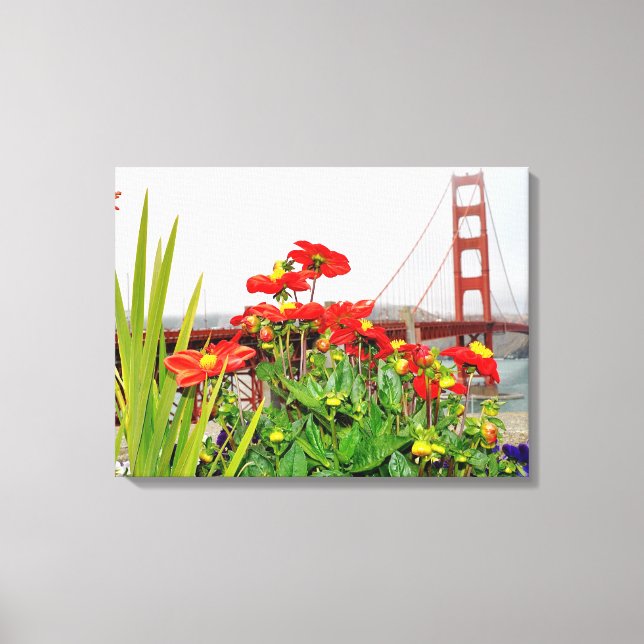 Golden Gate Bridge behind flowers Canvas Print (Front)
