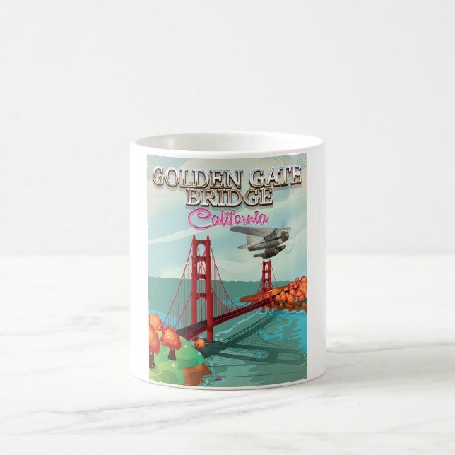 Golden Gate Bridge California travel cartoon Coffee Mug (Center)